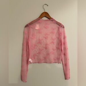 NWT Aerie Pink Mesh Lace Layering Long Sleeve Mock Neck Medium